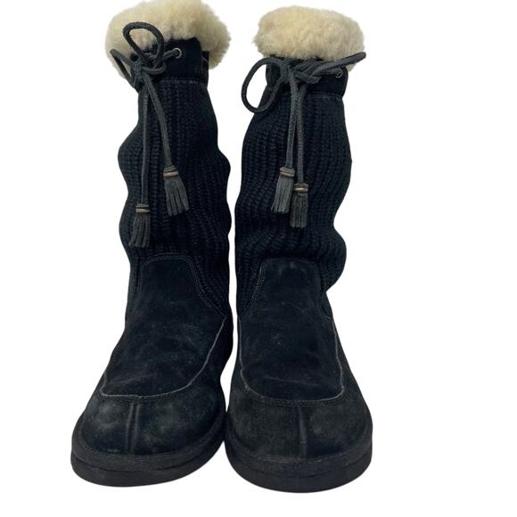 UGG Suburb Black Crochet and Suede Boots Size 6 - Picture 3 of 12